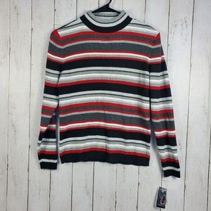 Karen Scott Striped Rib Mock Neck Sweater Petite Medium NWT